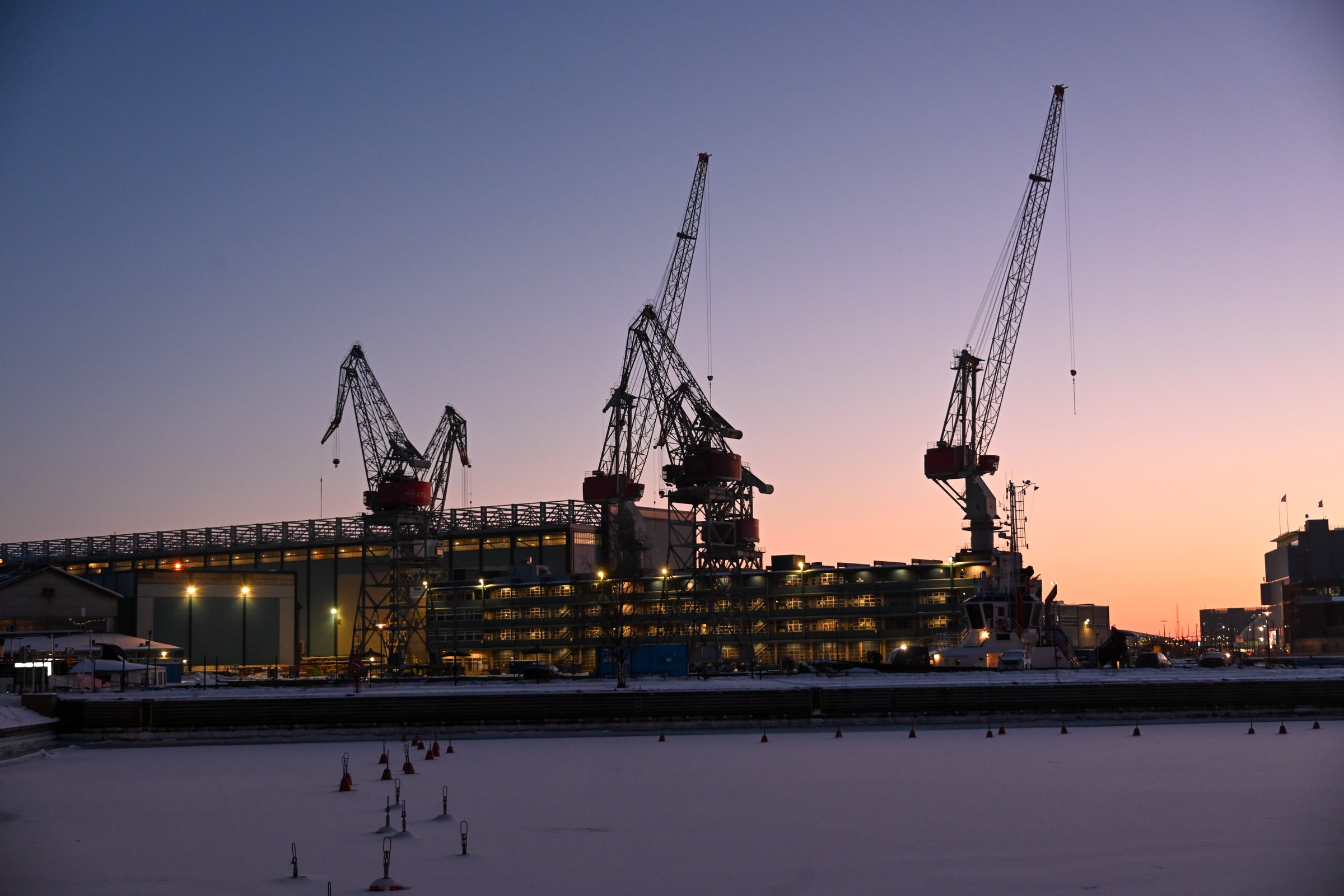 Helsinki shipyard at twilight